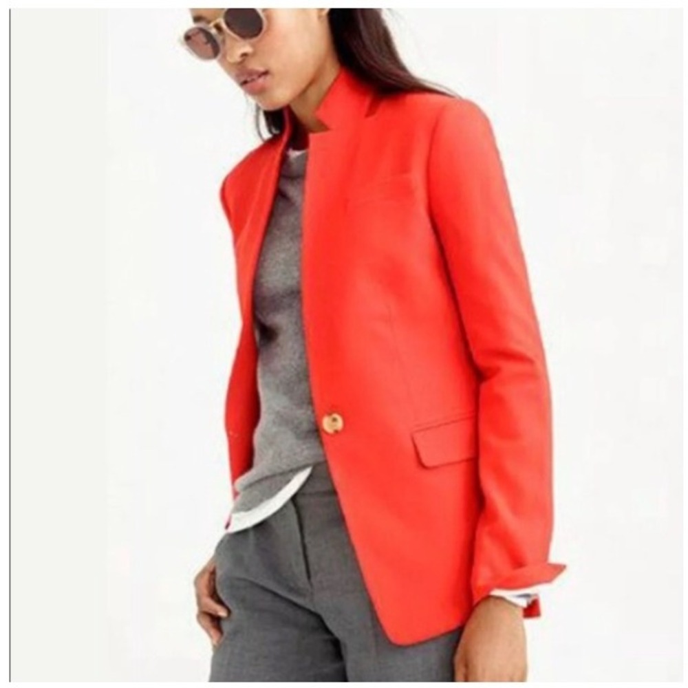 J.Crew Regent Blazer Red Orange Wool Blend Pinstripe Lining Size 14T Tall